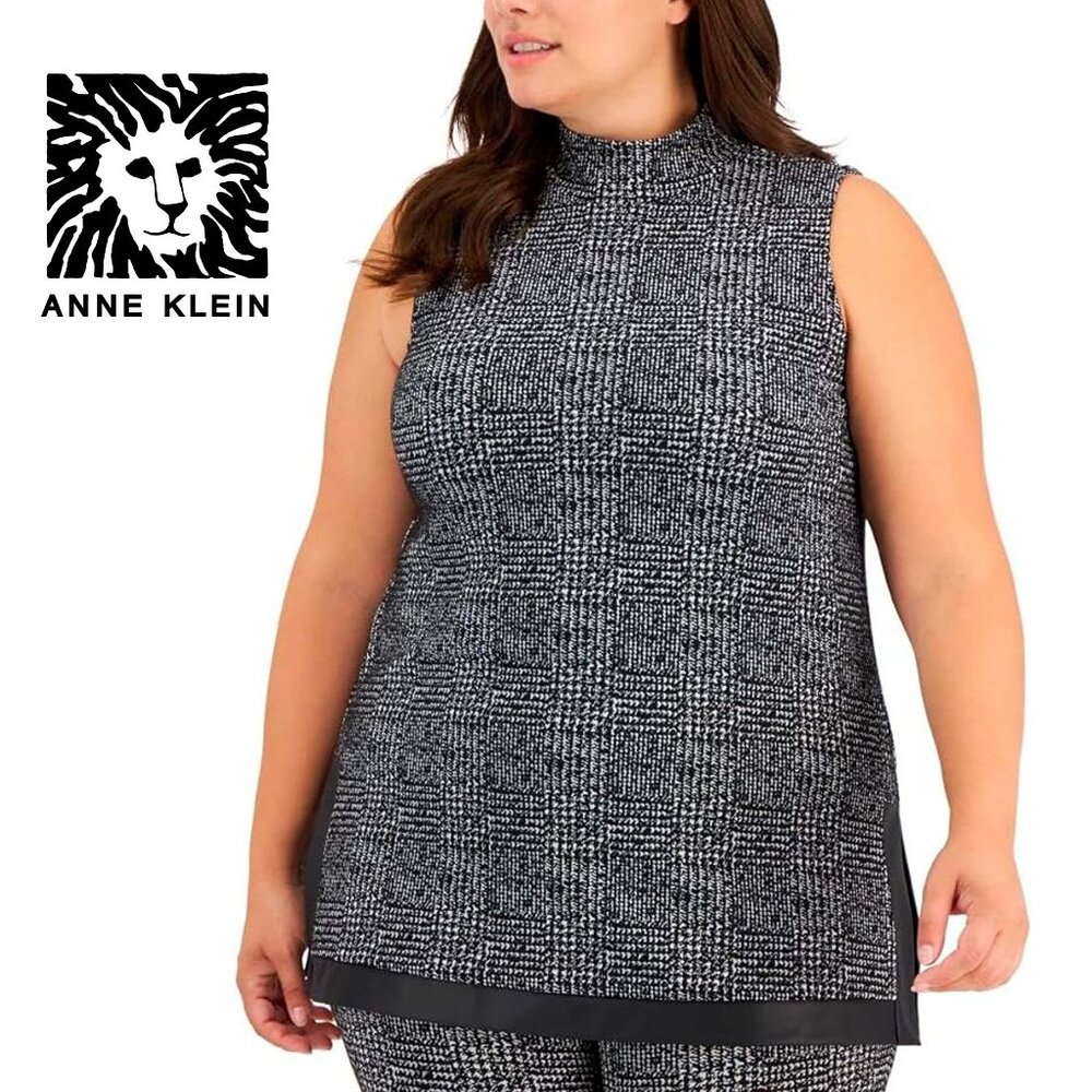 ANNE KLEIN Plus Size B/W Mock Neck Sleeveless Tunic ~ 3X NWT